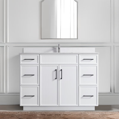 Hood-3w 48.00 In. W X 22.00 In. D X 35.00 In. H  Freestanding Bath Vanity In White Wood With White Top