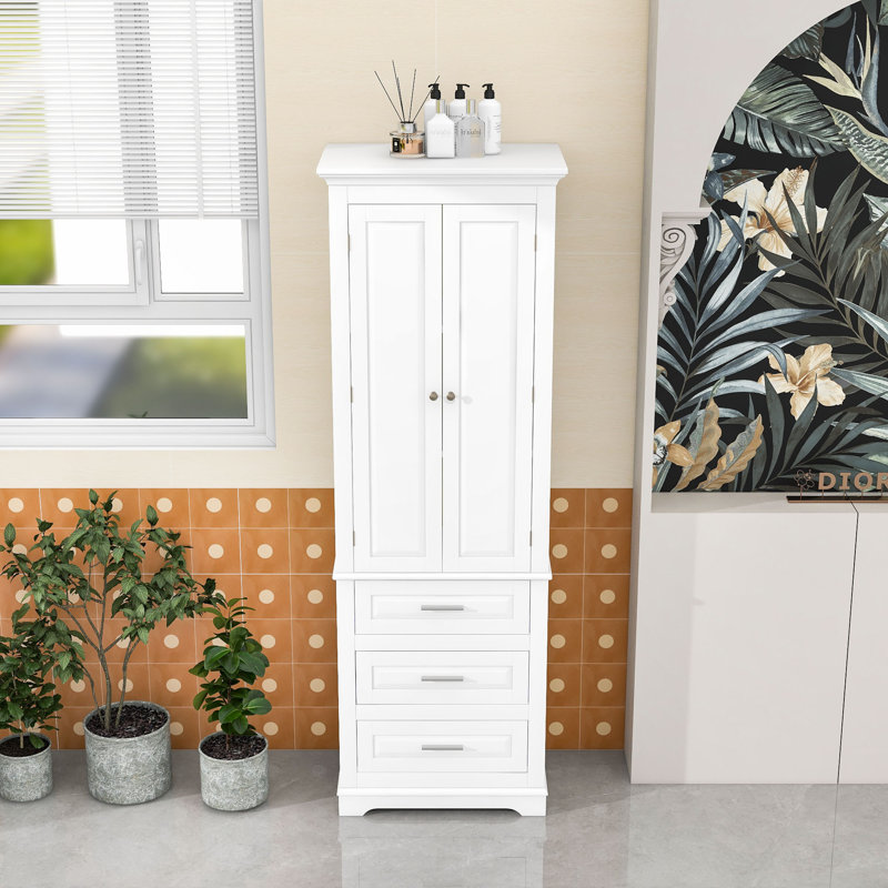 Armoire de salle de bain avec 3 tiroirs et tablettes réglables, Blanc, H 70,9 po x l 24,9 po x P 15,9 po