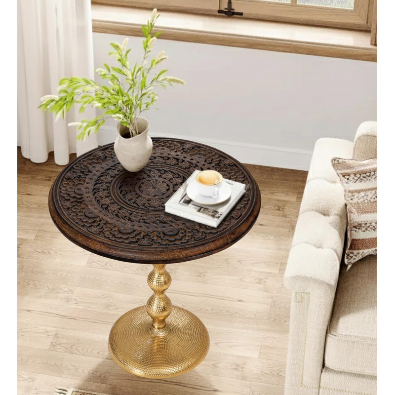 Hand-Carved Boho Folding Side Table