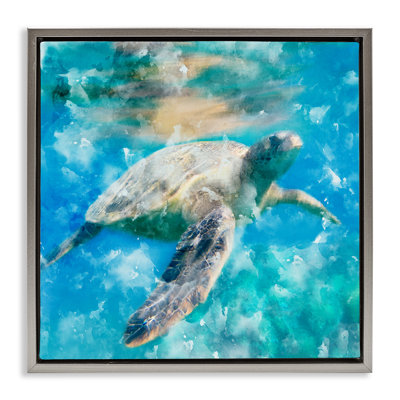 Aquarelle, "Sea Turtle", art mural encadré flottant doré par Kim Allen