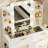 Vanity Table With Mirror And Lights, Vanity Desk And Cushioned Stool Set With Charging Station, Storage Drawers And Transparent Tabletop-791200183
