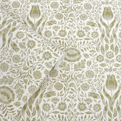 Laura Ashley Ashstead Damask Hedgerow Wallpaper