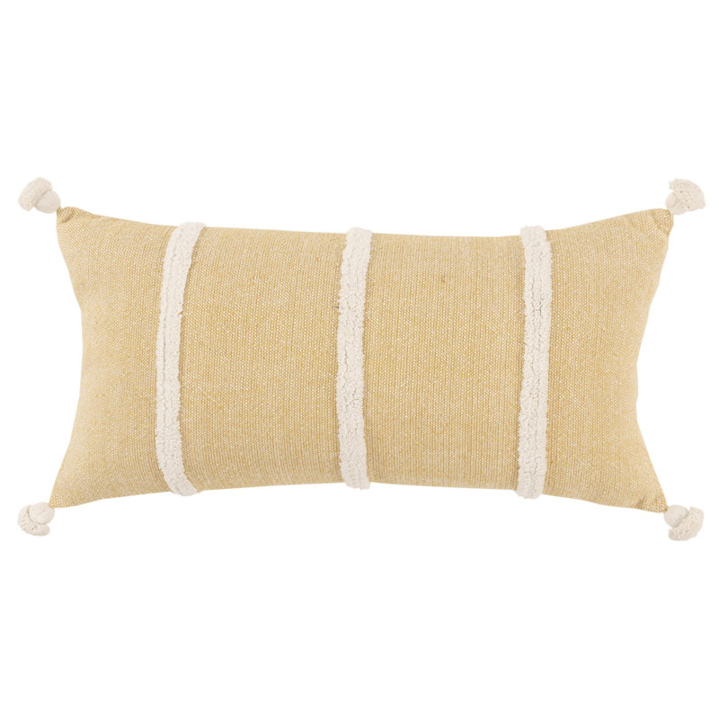 Coussin en coton 14 "x 26" blanc et jaune avec des pampilles