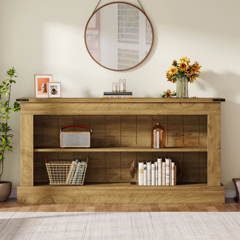 Console de 46 po de style campagnard avec rangement ouvert à 2 niveaux, table d'entrée en bois naturel long et étroit, canapé d'appoint rustique à cadre en X pour le couloir, le salon, le canapé derrière