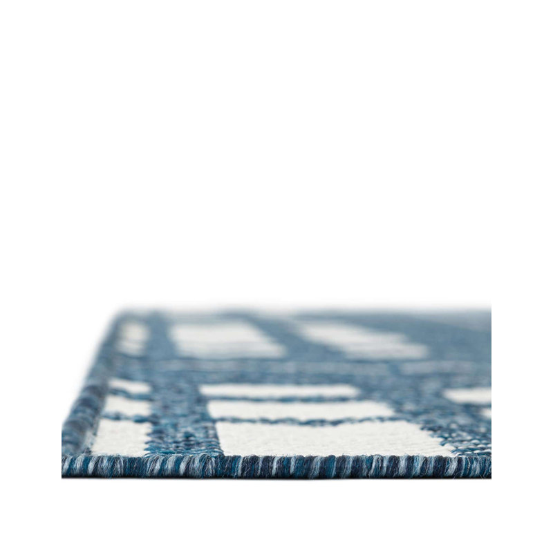 Tereon Plaid Machine Made Power Loom Polypropylene Plastic Indoor/Outdoor Area Rug in Blue/White, Rectangle 4'1" x 6'1"