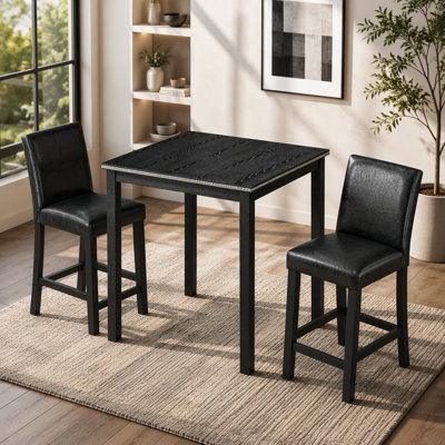 Ensemble de table 5 pièces à hauteur de comptoir, ensemble de table de cuisine en bois avec table carrée et 4 chaises rembourrées, ensemble de table de salle à manger à hauteur de comptoir avec décoration en cristal et ensemble de chaises pour la cuisine, la salle à manger, noir