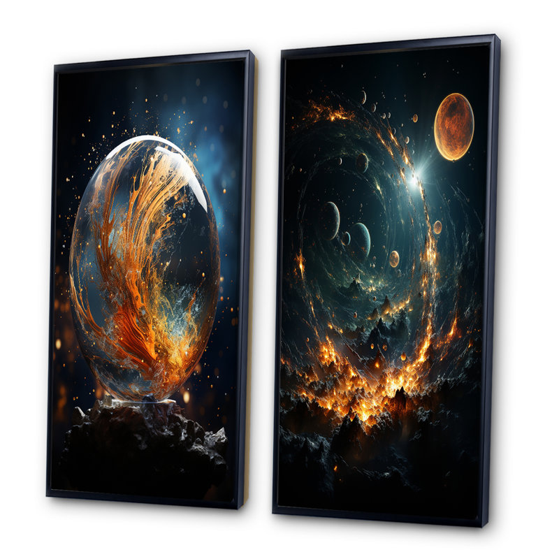 Galaxies Planets "Galaxies Planets" 2 - Pièces sur, H 32 po x l 32 po, Cadre noir