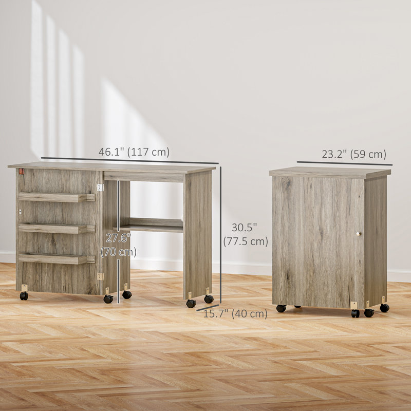 Machine à coudre pliante avec table et armoire mobile gris