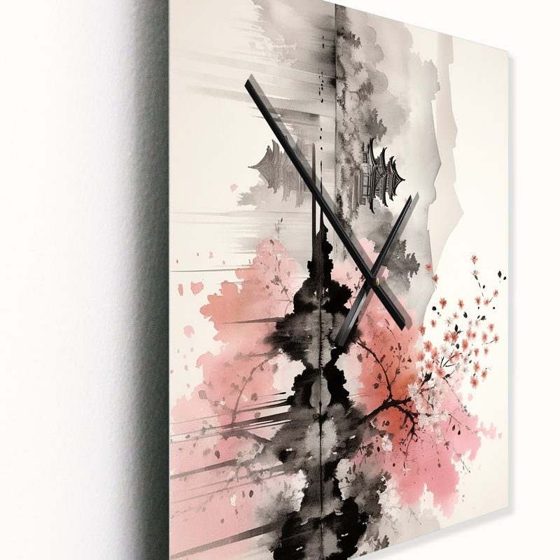 Asian Art Sumi Lake III - Très grandes horloges murales asiatiques, H 32 po x l 16 po x P 1 po