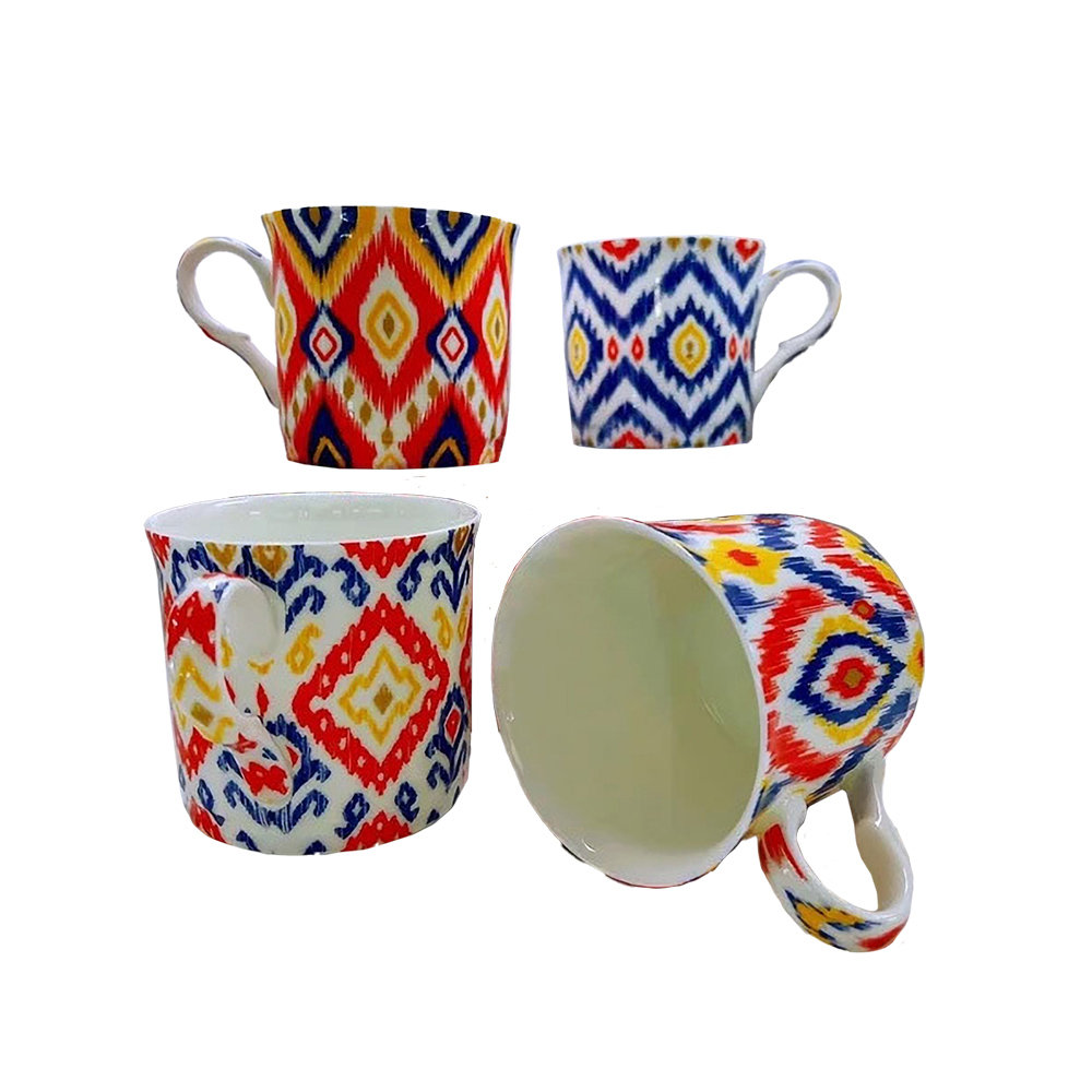 AZTEC OHTLI Large Fine Bone China Set Of 4 Cups