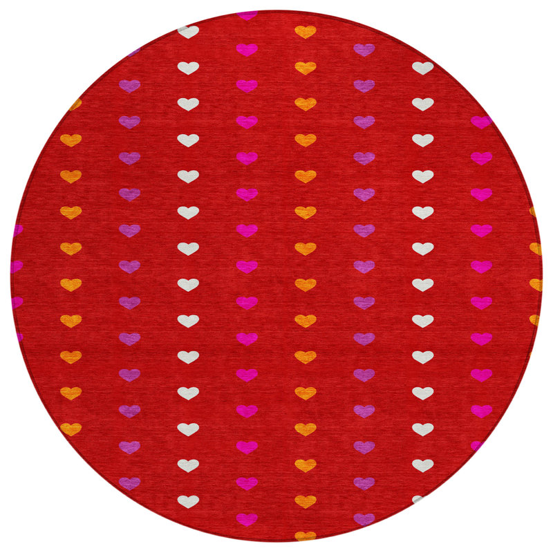 Machine Washable Indoor/Outdoor Chantille ACN2510 Kids Rug, Round 8', Red