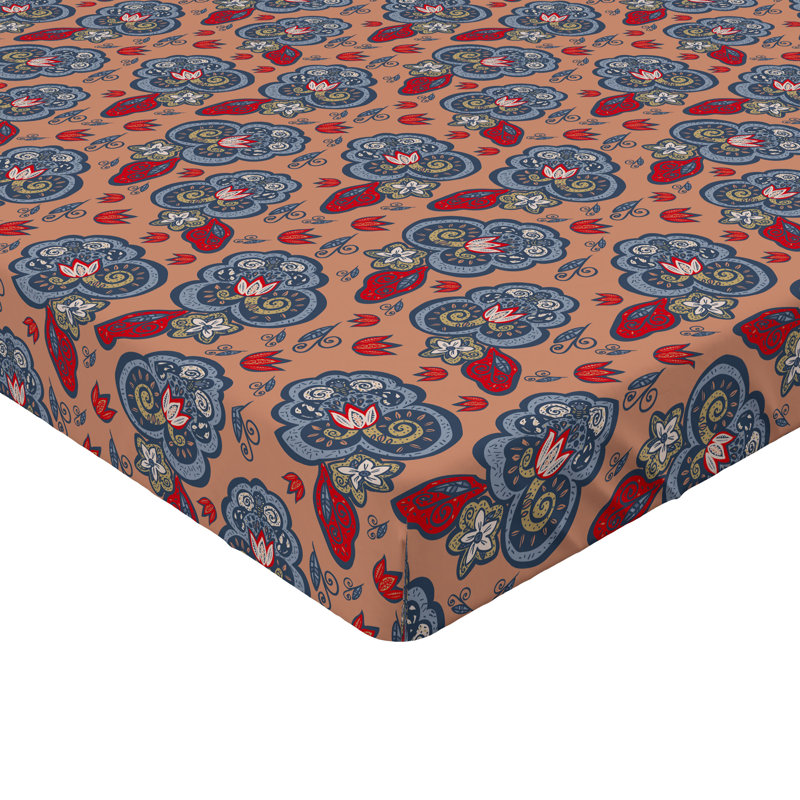 Drap-housse Ambesonne, Drap-housse de taille double, Pêche foncé, bleu ciel / floral