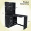 Bureau d'ordinateur avec armoires en verre et lumières DEL intégrées, bureau de coin en L avec ports de chargement USB-207524360
