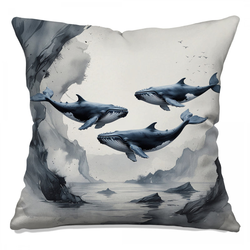 Coussins décoratifs à baleine à bosse dans l'océan, 18 x 18 pouces