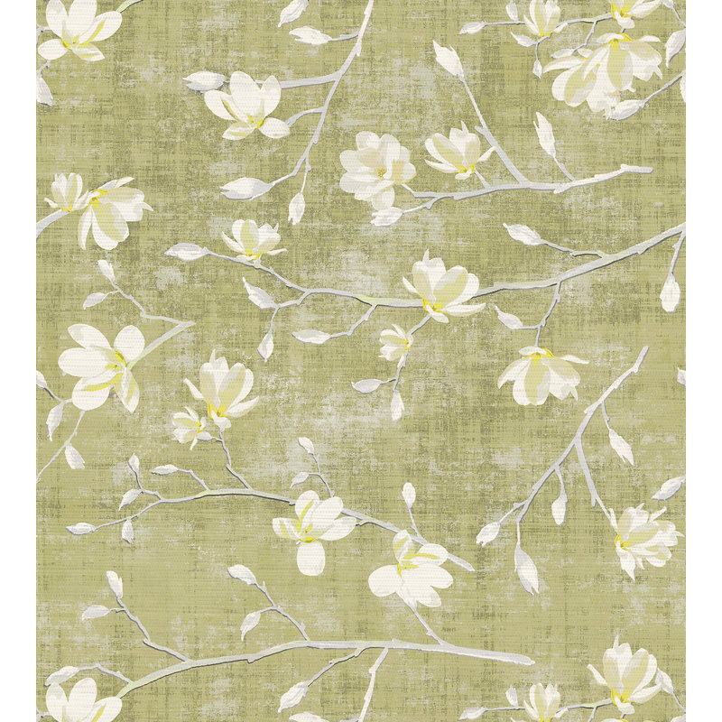 Chinoiserie Floral Metallic Wallpaper Roll, Green