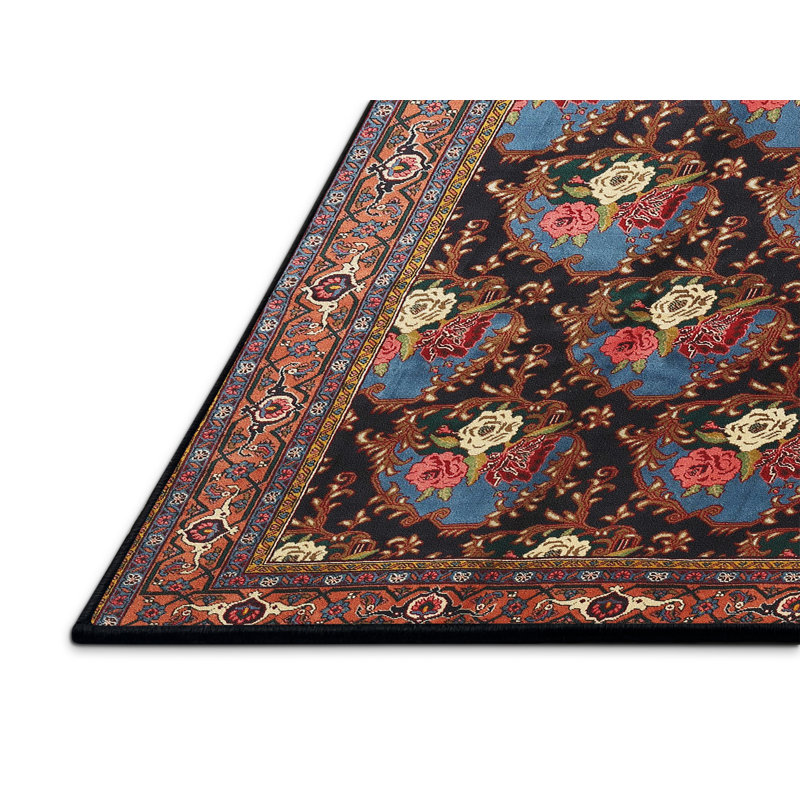 Tapis traditionnel mehroon/noir/bleu, Rectangle 5 pi x 7 pi