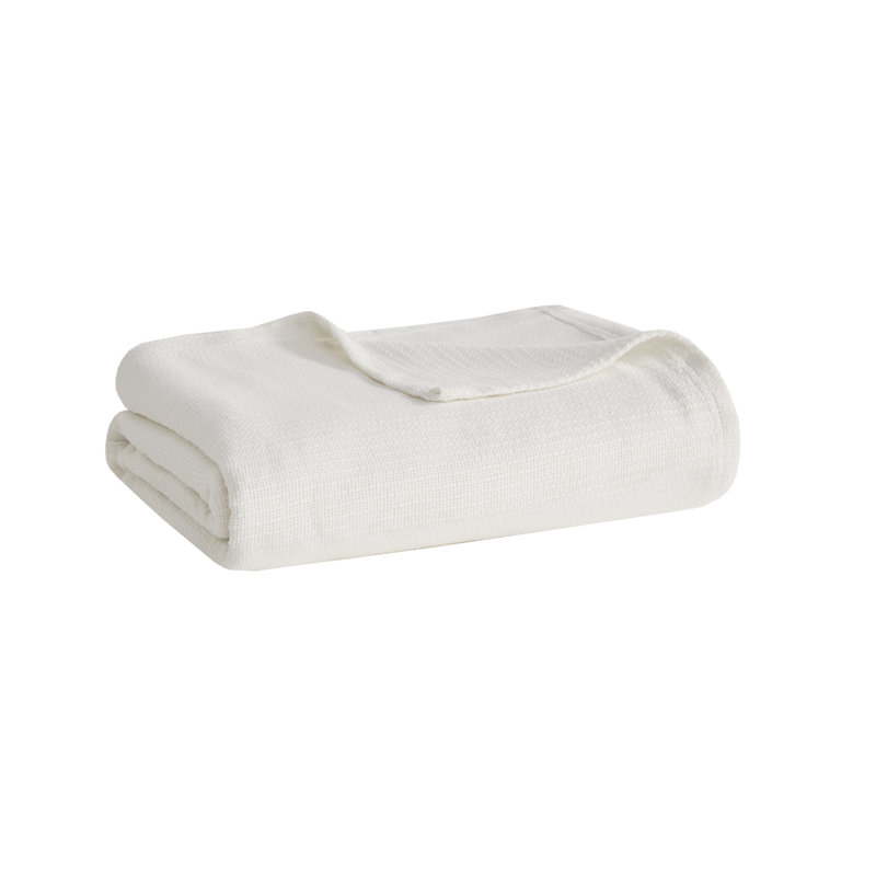 Couverture douce 100% coton Freshspun Basketweave, Lit simple, Crème