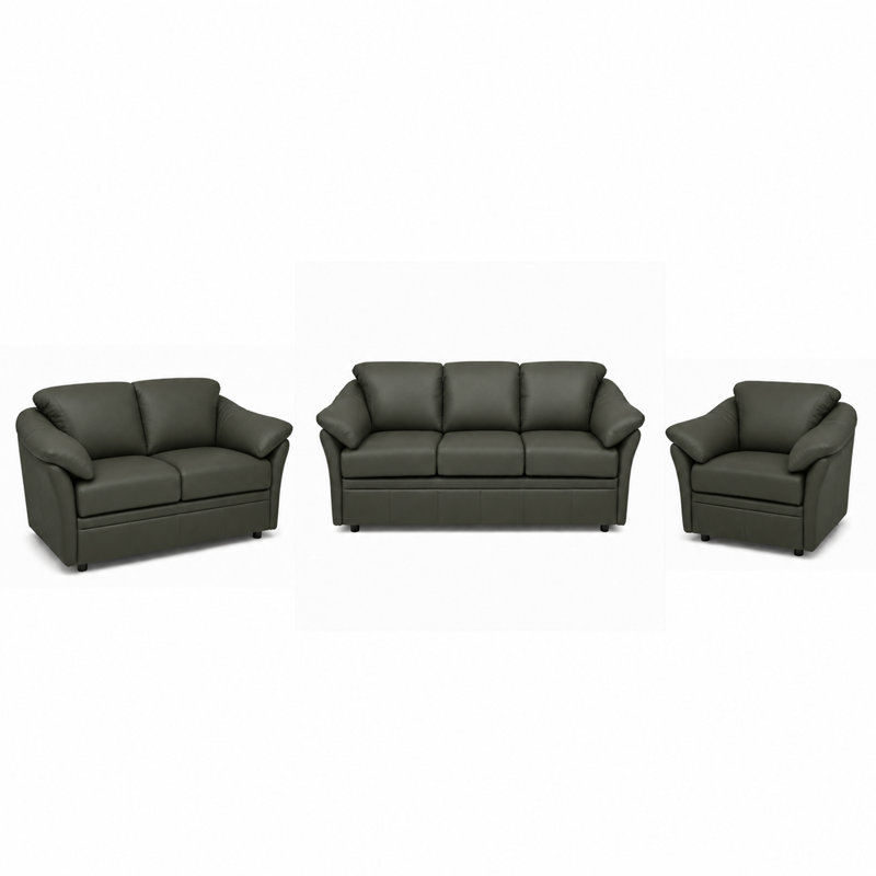 Ensemble de canapés en cuir Ramdev, Canapé, causeuse, fauteuil, Cuir véritable gris anthracite