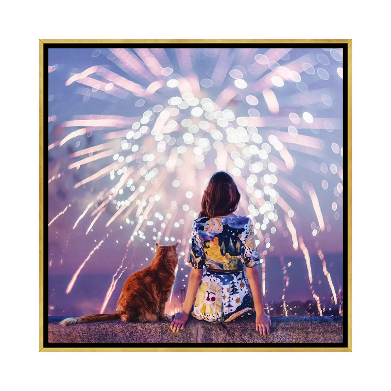 Nuit. Magie. Feux d’artifice de Hobopeeba-impression, H 26 po x l 26 po x P 1,5 po, Pas de tapis, Toile encadrée d'or