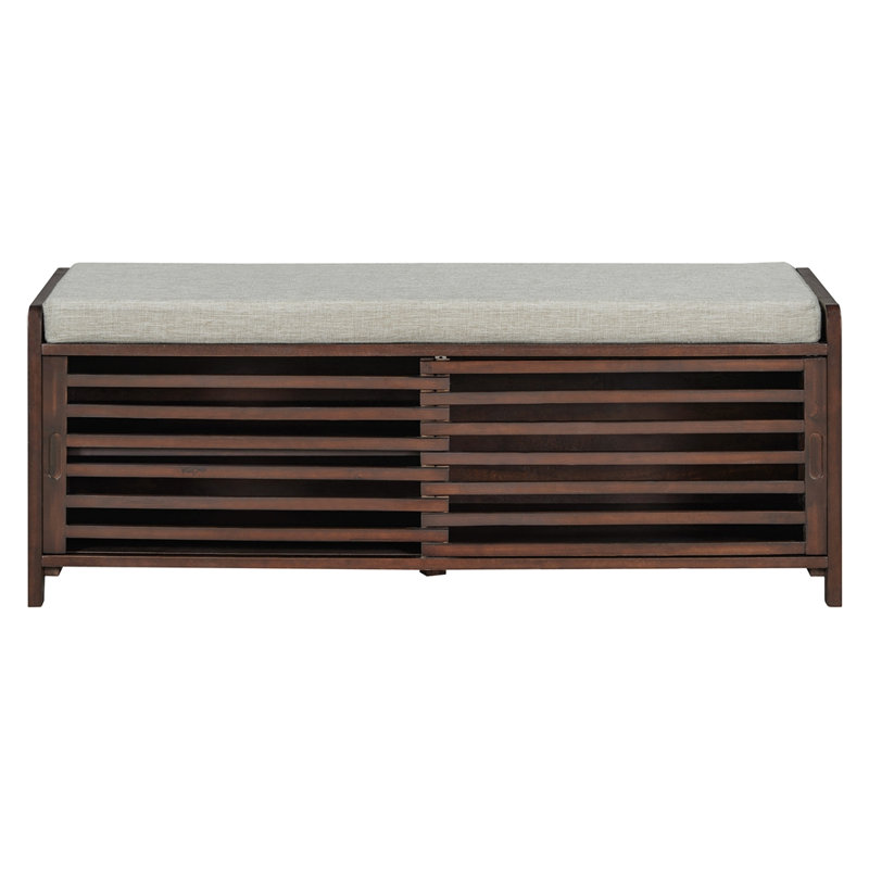 Banc à chaussures avec rangement et coussin, banc de rangement à volets vieillis avec charme rétro pour le salon, Espresso