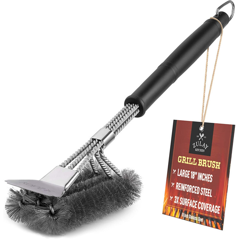 Zulay Kitchen Grill Brush and Scraper Stainless Steel Bristles for All Grill Types 18" BBQ Brush
