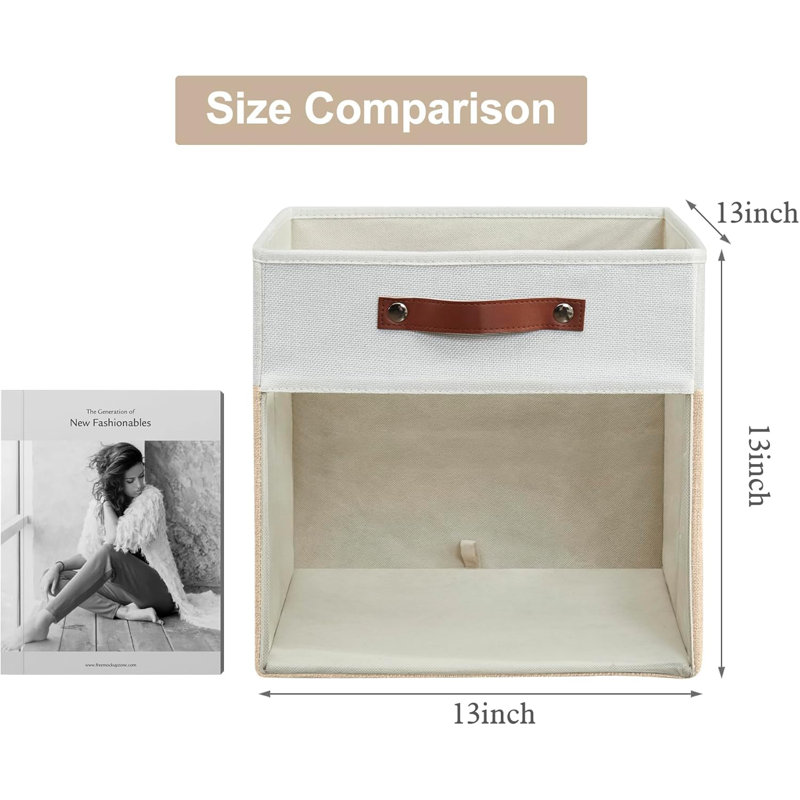 13 X 13 Inch Collapsible Storage Box With Clear Window And Handles (Pack Of 4), Beige