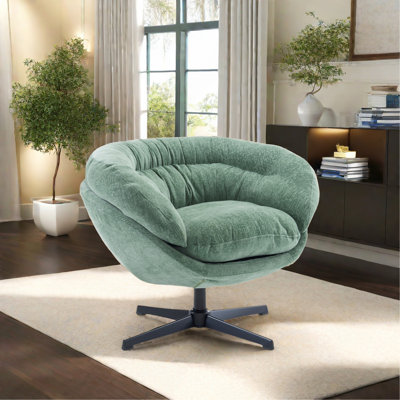 Fauteuil de bureau en chenille, fauteuil club pivotant à 360 ° / fauteuil d'appoint avec coussin amovible, fauteuil de bureau rond, base en métal noir, matériau en coton, salon, chambre à coucher, coin lecture, bureau (vert)