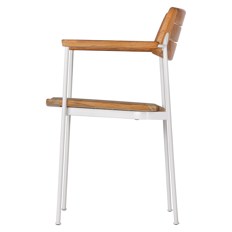 Layout Dining Armchair - Forge Grey Powder-Coated Stainless Steel - Natural Teak, Arctic White