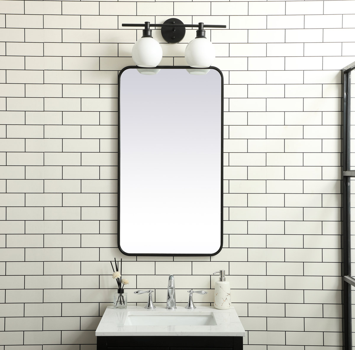 Sabine Metal Rounded Rectangle Wall Mirror, 36" x 20", Black