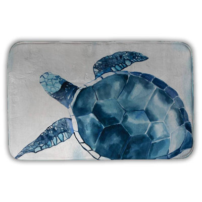 Blue turtle Bath Mat with Non-Slip Backing - Quick Dry Memory Foam Bathroom Rug - Absorbent - Modern Plush Spa-Style - Machine Washable