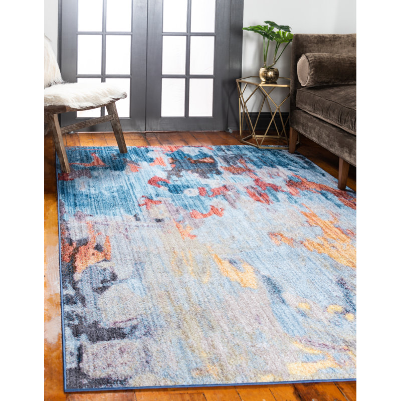 Soho Breeze 4' x 6' Light Blue Abstract Easy-Care Rug