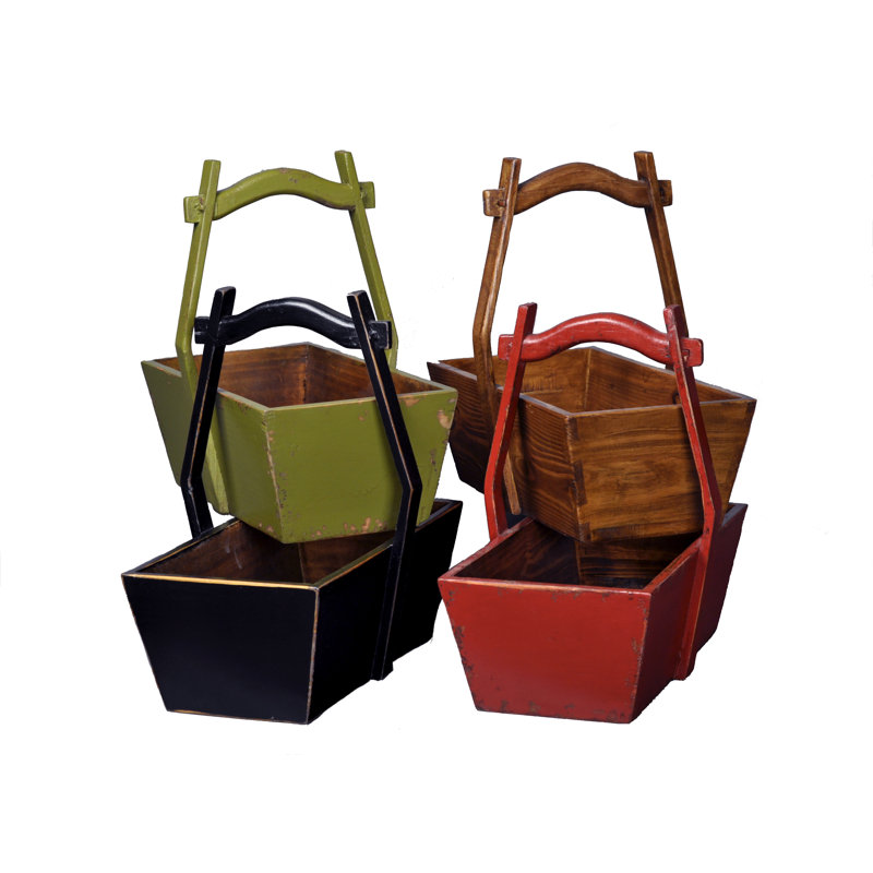 Jardinière rectangulaire avec manche en bois, vert