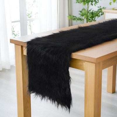 Table Runner - Black - Faux Fur, Luxury Soft Fur, Winter/Christmas, Holiday/Wedding/Birthday Party Decoration