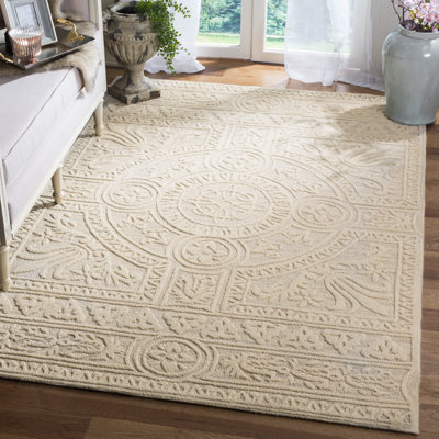 Ferrera Floral Handmade Tufted Wool Light Gray/Ivory Area Rug