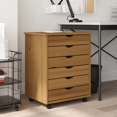 Ladehe MOSS 6-Drawer Chest with Wheels, Solid Pinewood