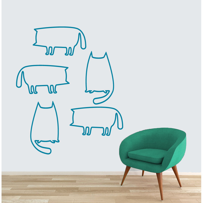Ensemble d’adhésif décoratif 5 pièces contours de chat, Bleu sarcelle