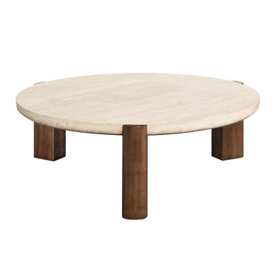 Impressionnante table basse en chêne crème et foncé avec un plateau de 50 mm d'épaisseur, une largeur de 40 po, une profondeur de 14 po, un poids de 97 lb et une limite de poids de 110 lb, composée de contreplaqué