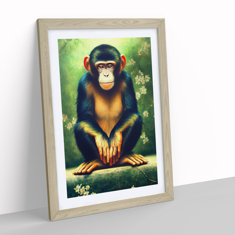 Resting Monkey - Framed Print, 64cm H x 46cm W x 2cm D, Oak