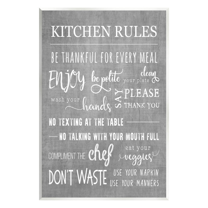 Art mural sur toile, "Kitchen Rules" par CAD, H 15 po x l 10 po x P 0,5 po, Bois