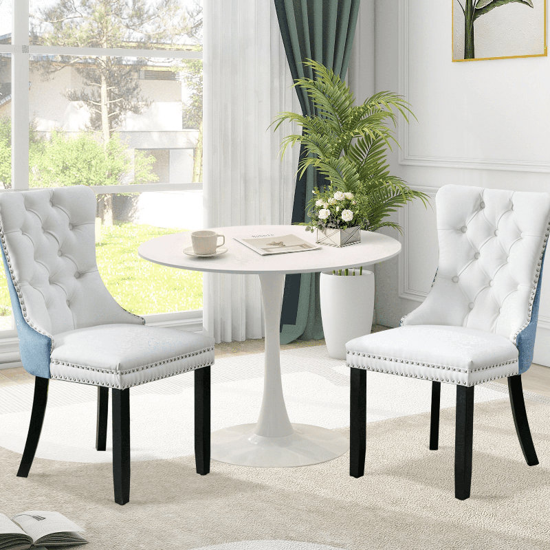 Aya-Rose Round Dining Table Sets with 2 dining chairs, White/Blue, White