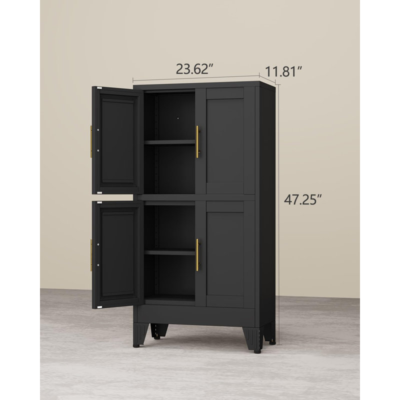 Armoire de cuisine en métal 47,5 "avec 4 portes et tablettes réglables H 47,25", Noir