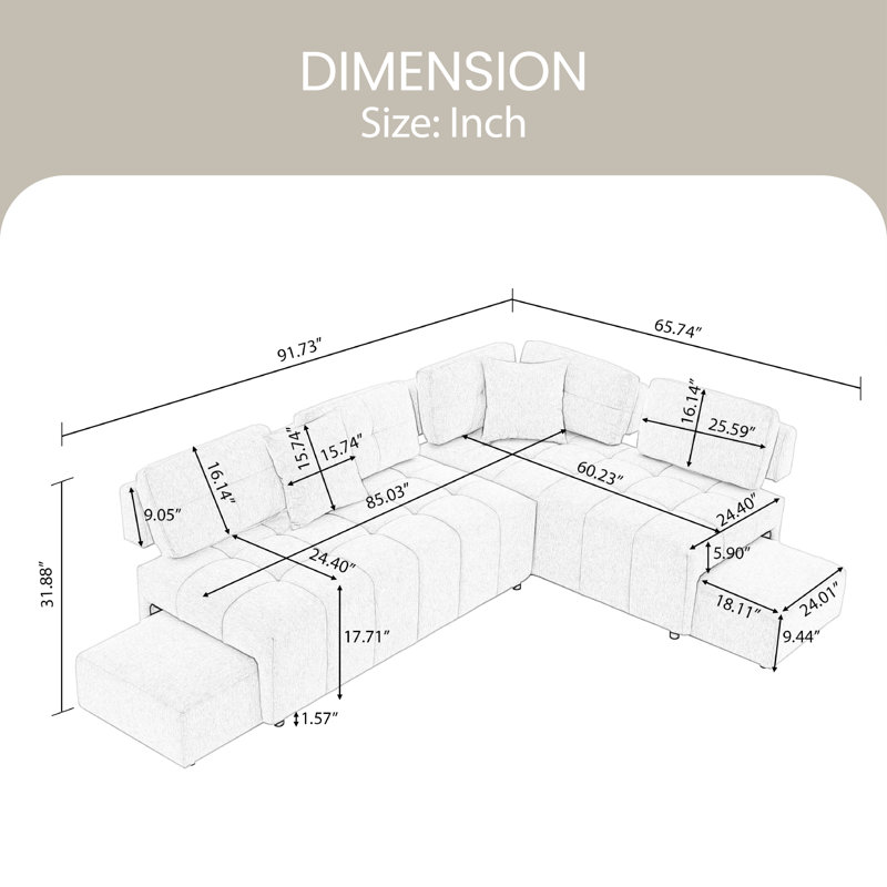 Canapé modulaire 3 pièces Llanas, Chenille beige