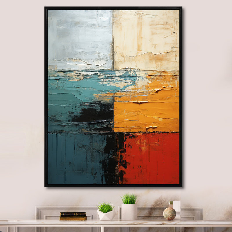 «Red and Blue Abstracted Taste - Abstract Shapes», impressions d'art mural, Cadre flottant noir, H 32 po x l 16 po x P 1 po