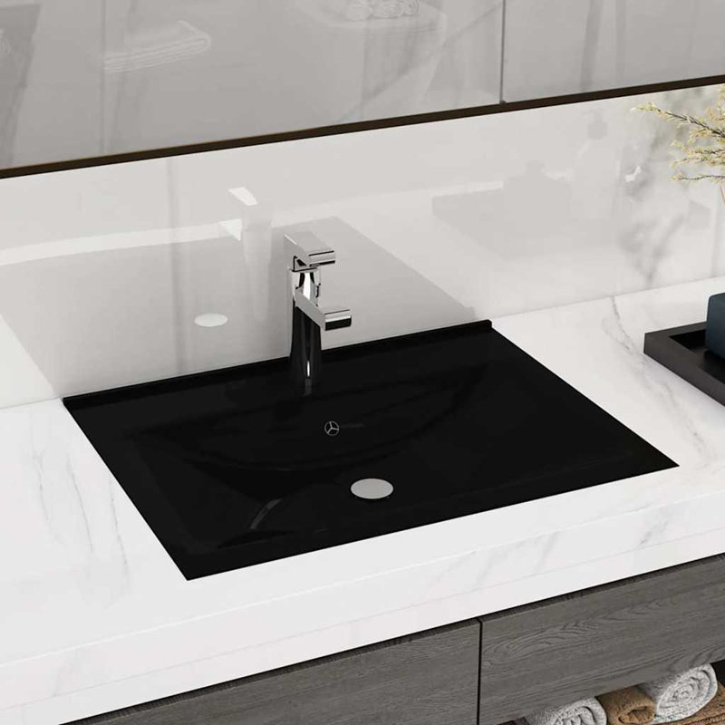 Belfry Bathroom Grenkie 600mm L x 460mm W Ceramic Rectangular Sink with Overflow, Black