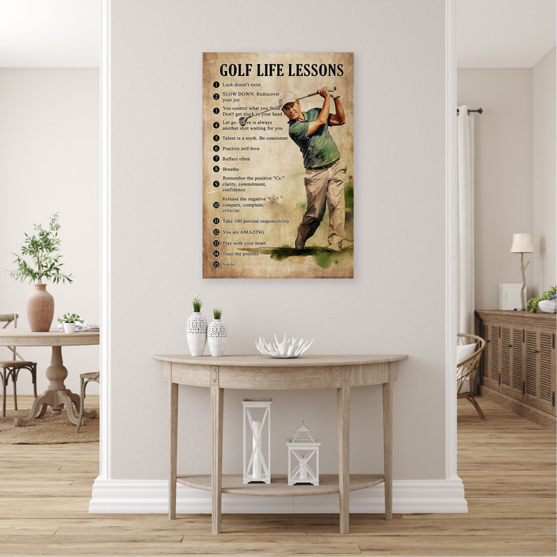 «Golf Life Lessons Gallery», toile tendue sur toile - Sports Illustration, bleu et beige, H 24 po x l 36 po x P 2 po