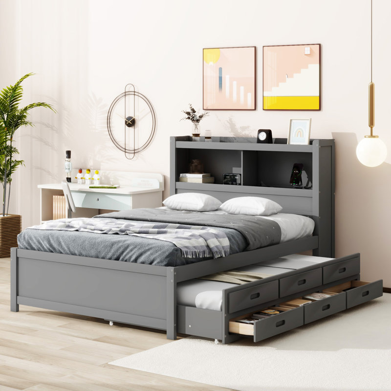 Platform Bed With Trundle, Gray