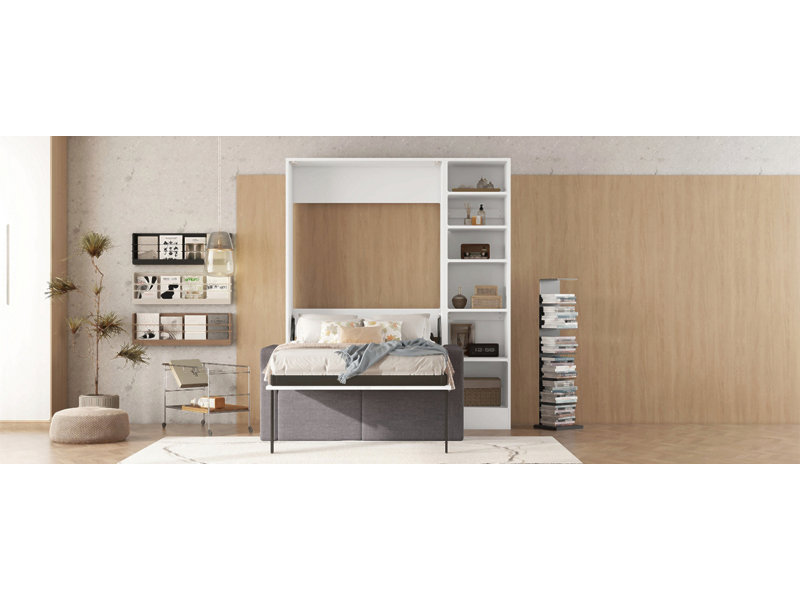 Murphy Bed Wall Bed With Sofa,With Shelves,White, Twin