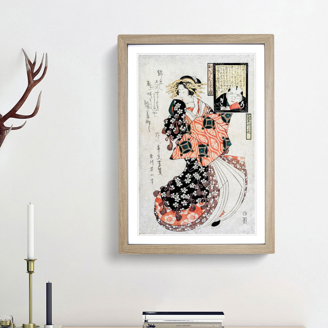 Looking at a Courtesan by Kikukawa Eizan - Framed Print