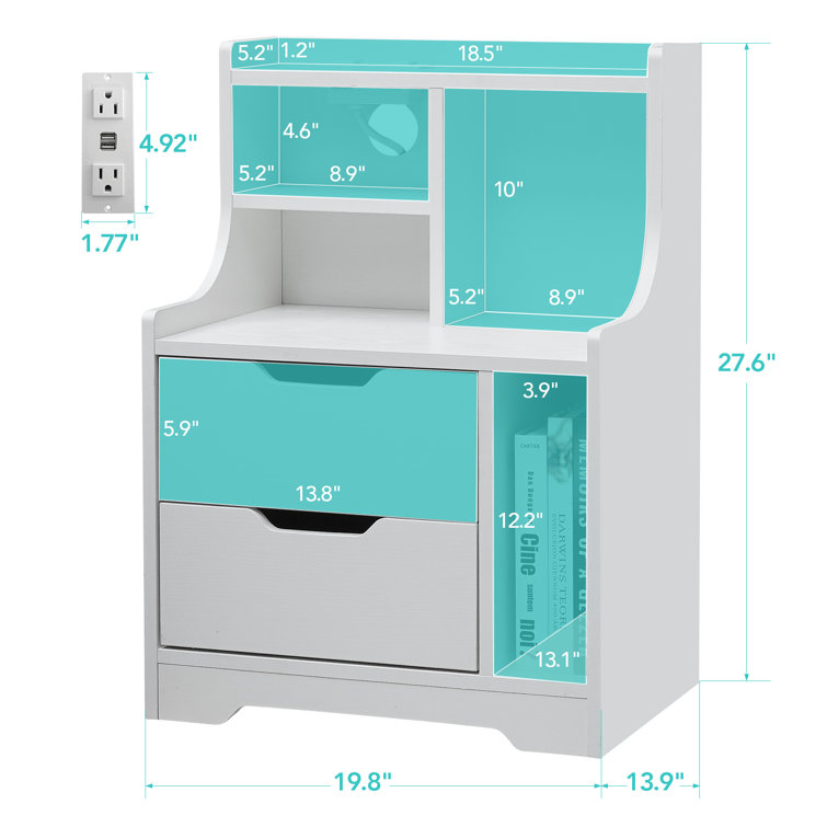 Brackett Plug-In Wood End Table with Storage Shelf 2 Drawers Nightstand Side Table Cabinet Bedside Furniture Wade Logan Color: White