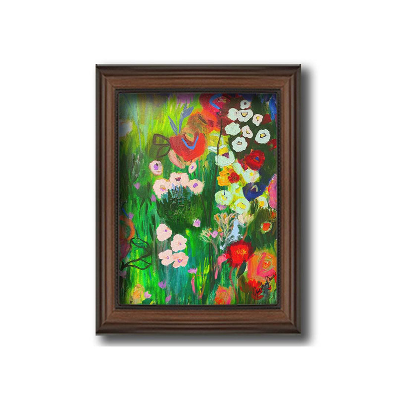 Jardin floral I par JD Studio, H 11 po x l 14 po, Toile avec cadre photo brun simple, Pas de tapis